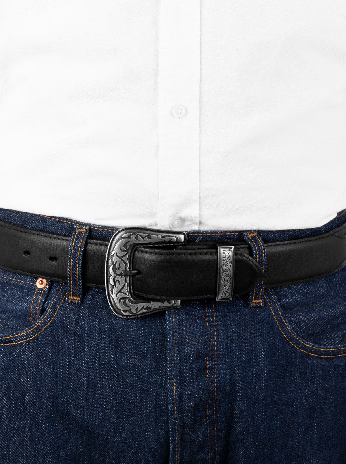 Cinturon Vaquero Piel Montana Negro estilo 15