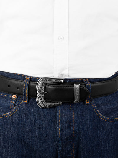 Cinturon Vaquero Piel Montana Negro estilo 15