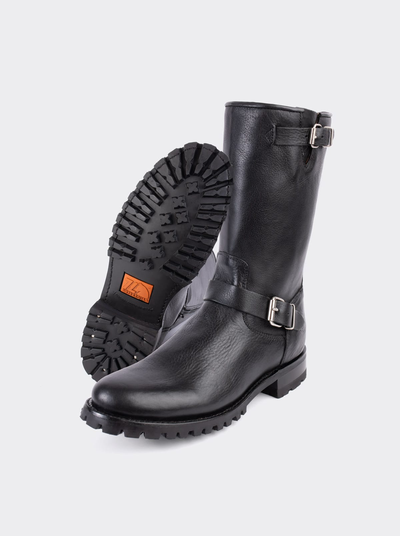 Black Montana Track Sole Zipper Biker Boot, Style 1806
