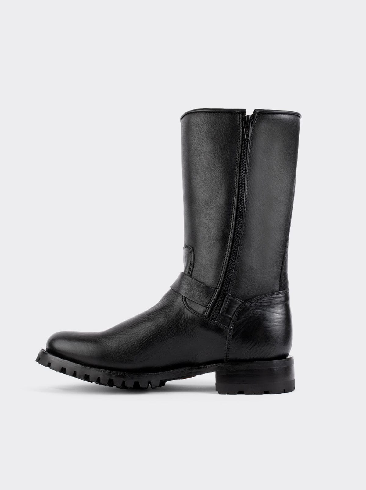Black Montana Track Sole Zipper Biker Boot, Style 1806