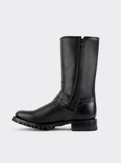 Black Montana Track Sole Zipper Biker Boot, Style 1806