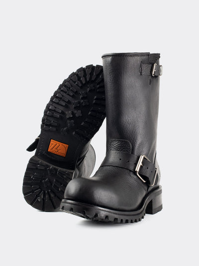 Safety Steel-Toe and Track Sole Biker Boot in Bull Fight Black Style 1808