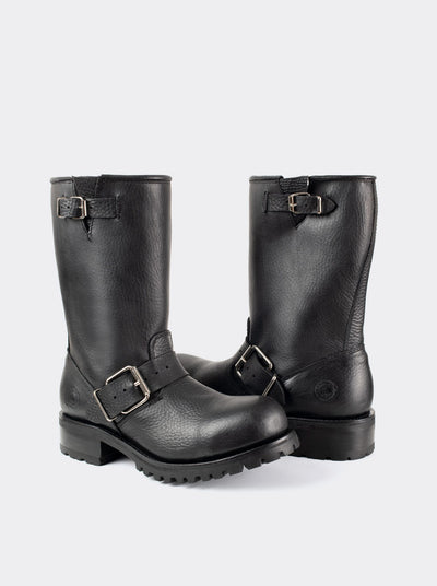 Safety Steel-Toe and Track Sole Biker Boot in Bull Fight Black Style 1808
