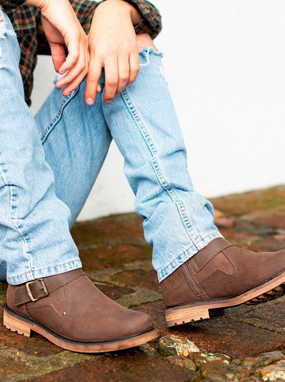 Botin Biker Siete Leguas Con Cierre Piel Crazy Café Est. 7004