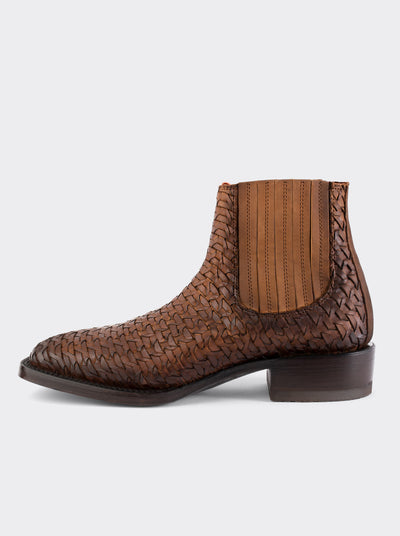 Men's Leather Rodeo Boot with Leather Sole Ocher Bull fight Color Style 3601