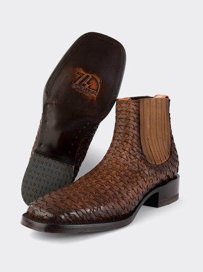 Men's Leather Rodeo Boot with Leather Sole Ocher Bull fight Color Style 3601