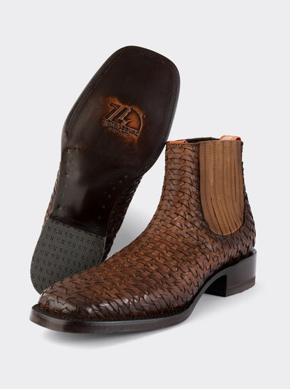 Men's Leather Rodeo Boot with Leather Sole Ocher Bull fight Color Style 3601