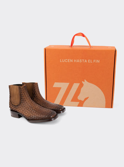 Men's Leather Rodeo Boot with Leather Sole Ocher Bull fight Color Style 3601