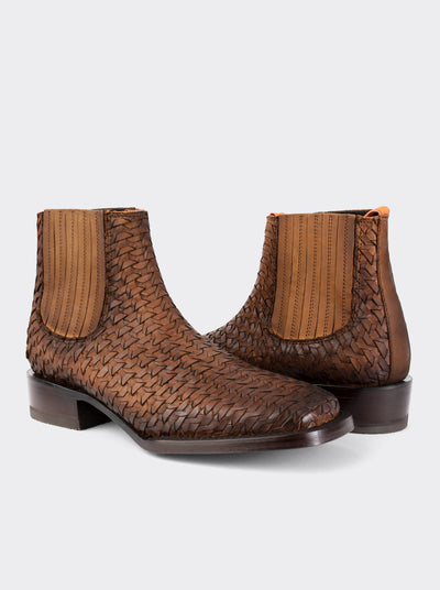 Men's Leather Rodeo Boot with Leather Sole Ocher Bull fight Color Style 3601