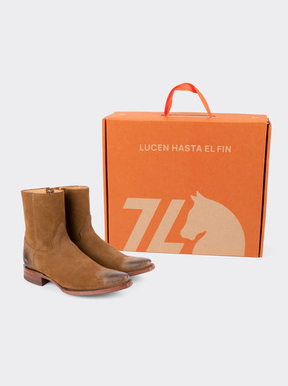 Cowboy Ankle Boot with Zipper Suede Ginger Style 6207