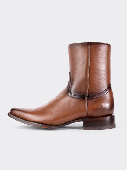 Men's Leather Cowboy Ankle Boot with Zipper Brown Nessy style 6207