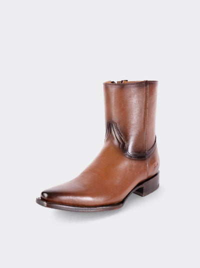 Men's Leather Cowboy Ankle Boot with Zipper Brown Nessy style 6207