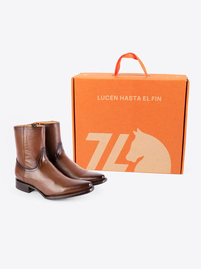 Men's Leather Cowboy Ankle Boot with Zipper Brown Nessy style 6207