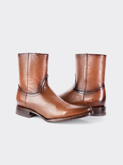 Men's Leather Cowboy Ankle Boot with Zipper Brown Nessy style 6207