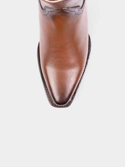 Men's Leather Cowboy Ankle Boot with Zipper Brown Nessy style 6207