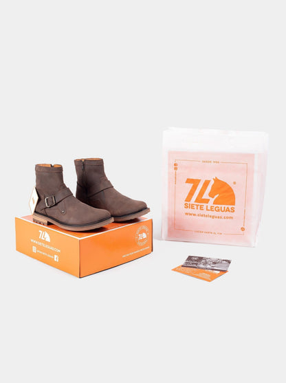 Botin Biker Siete Leguas Con Cierre Piel Crazy Café Est. 7004