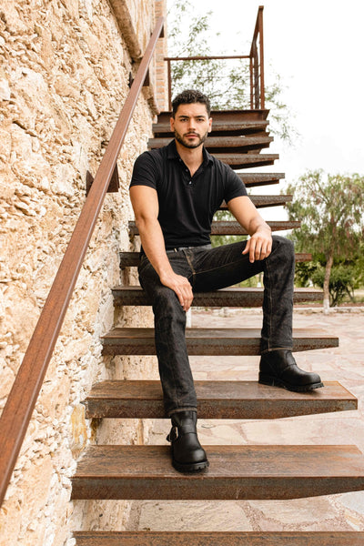 Safety Steel-Toe and Track Sole Biker Boot in Bull Fight Black Style 1808