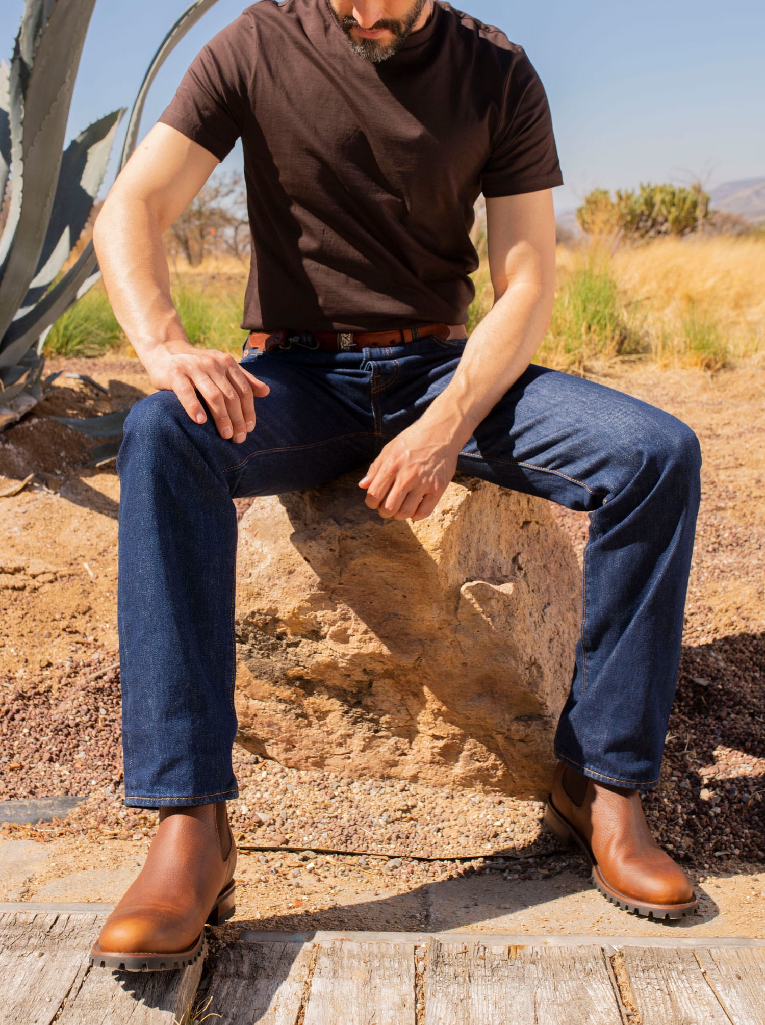 Men's Leather Chelsea Boot with Track Sole Ocher Bull Fight Sole Style 6206