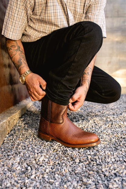Men's American Bison Roper Boot with Hybrid Sole Dark Brown color Style 1000